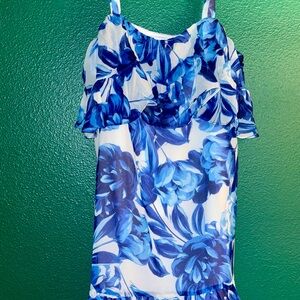 Blue Floral Ruffle Dress
